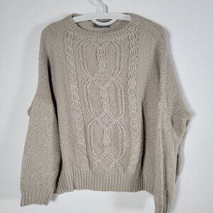 Wooden Ships Paola Buendia Womens Beige Cable Knit Sweater Mohair Wool Blend
